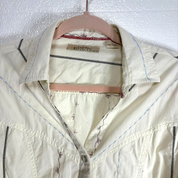 Natural Reflections Top Womens L Floral Stripe Pearl Snap Western Cowgirl Blouse - Picture 2 of 13